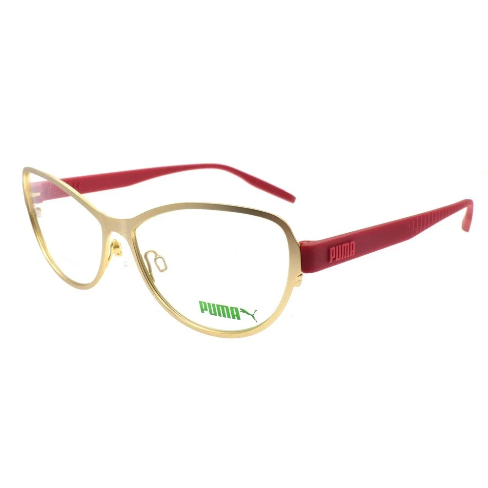 PUMA PU0292O 002 Women's Eyeglasses Frames Cat Eye 57-14-145 Gold / Red